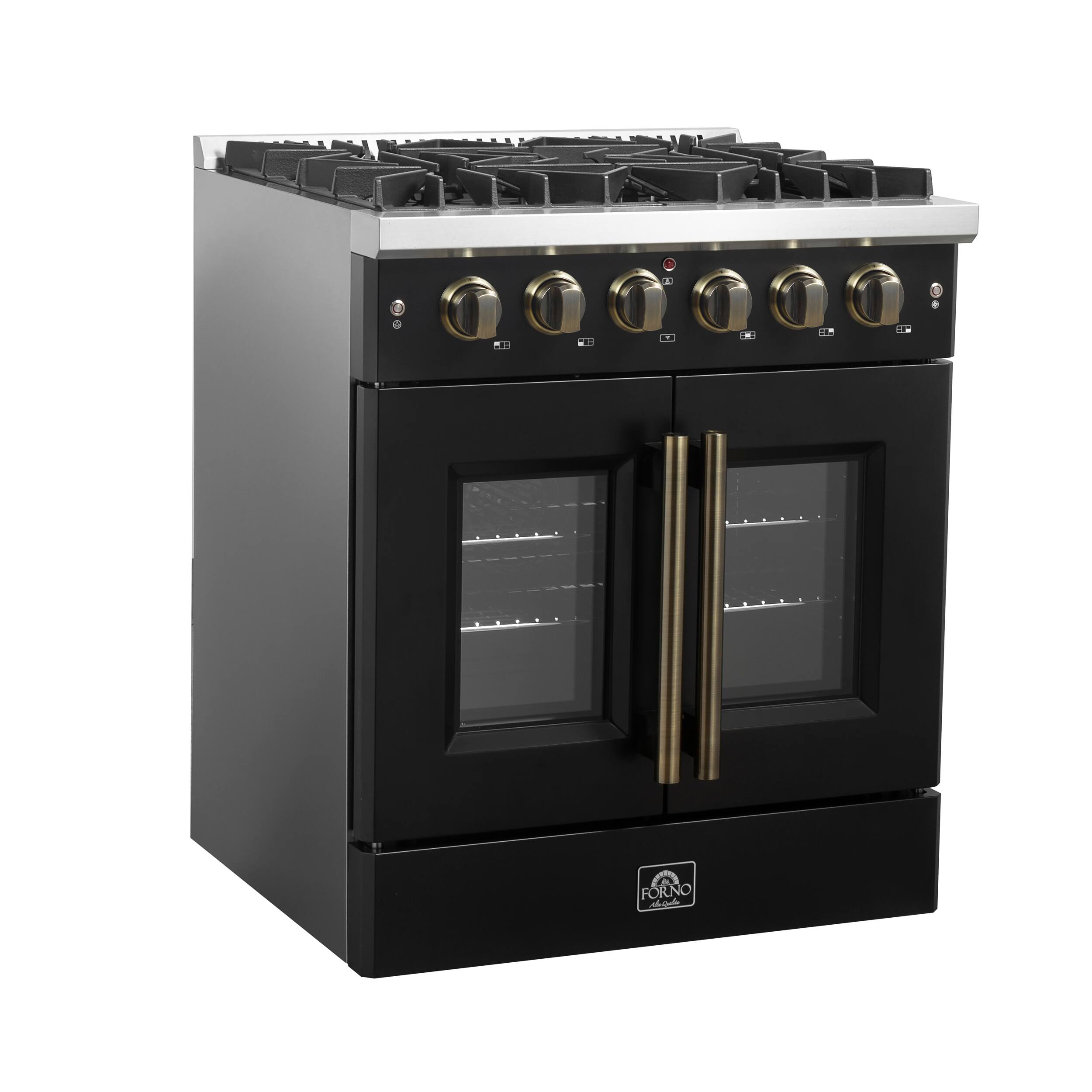 Left. Forno Appliances - Galiano 4.32 Cu. Ft. Freestanding Gas Convection Range with French Door Design - Black.