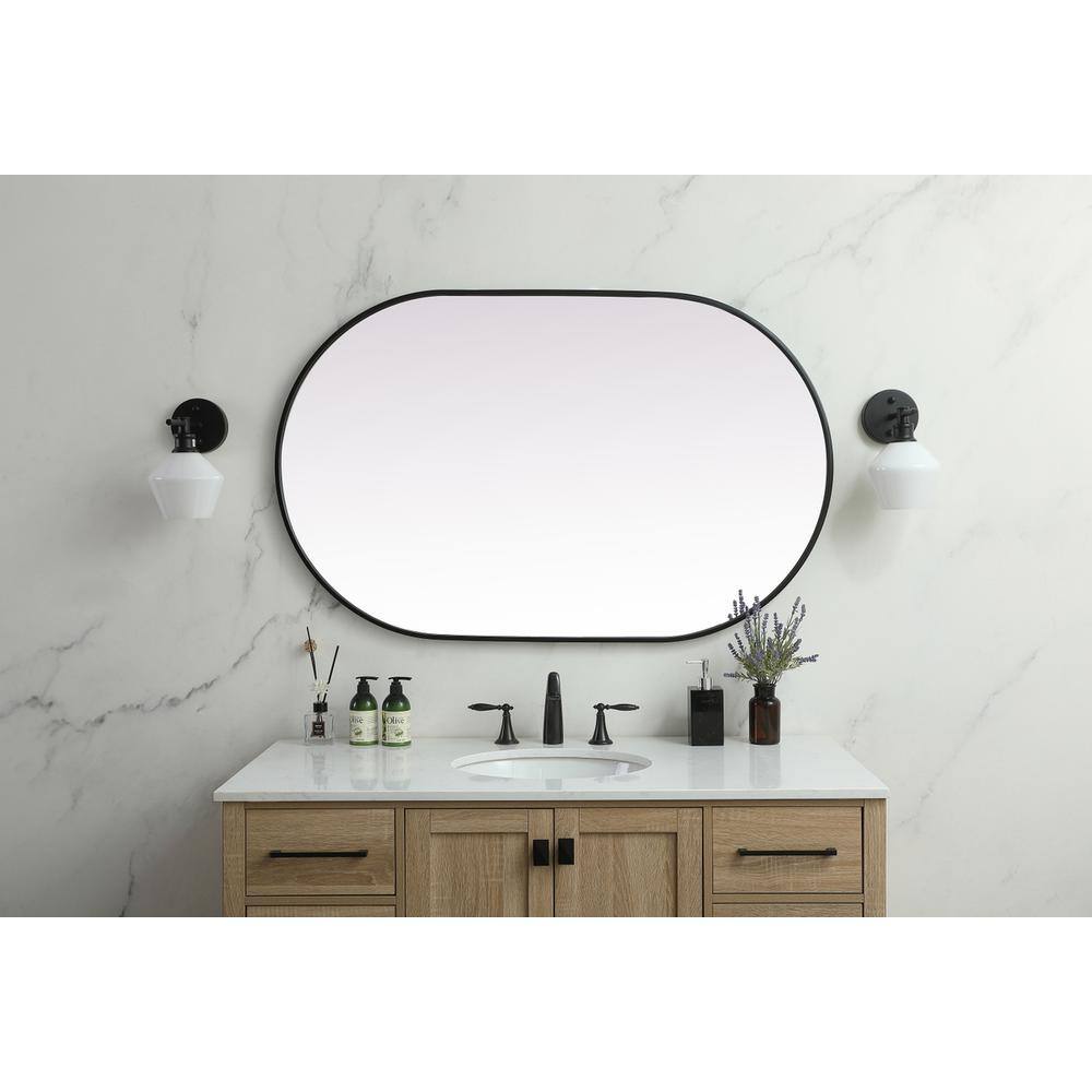 Front. Elegant Decor - Metal Frame Oval Mirror 30x48 Inch in Black - Black.