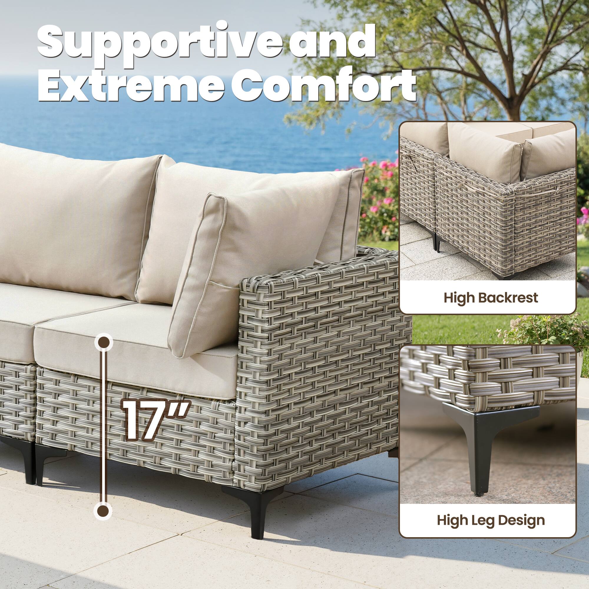 Supportive and Extreme Comfort  
High Backrest  
17" High Leg Design