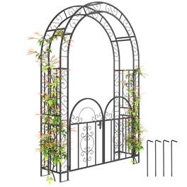 Outsunny - 7.4ft Steel Garden Arch with Gate, Garden Arbor Trellis for Climbing Plants, Roses, Vines, Wedding Arch Stand - Black