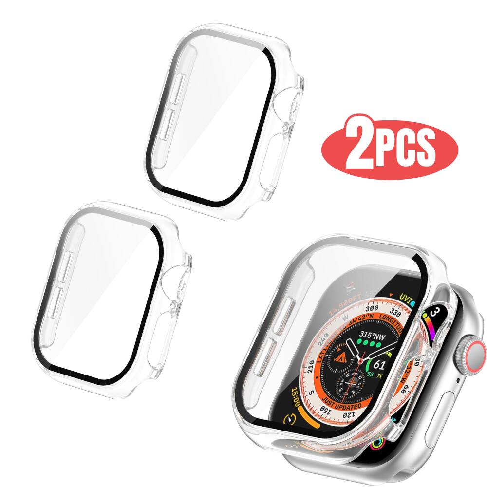 Qixxronics - 2PCS Case for Apple Watch Series 10 - 46mm with Built-in Tempered Glass Screen Protector Full Coverage - Clear