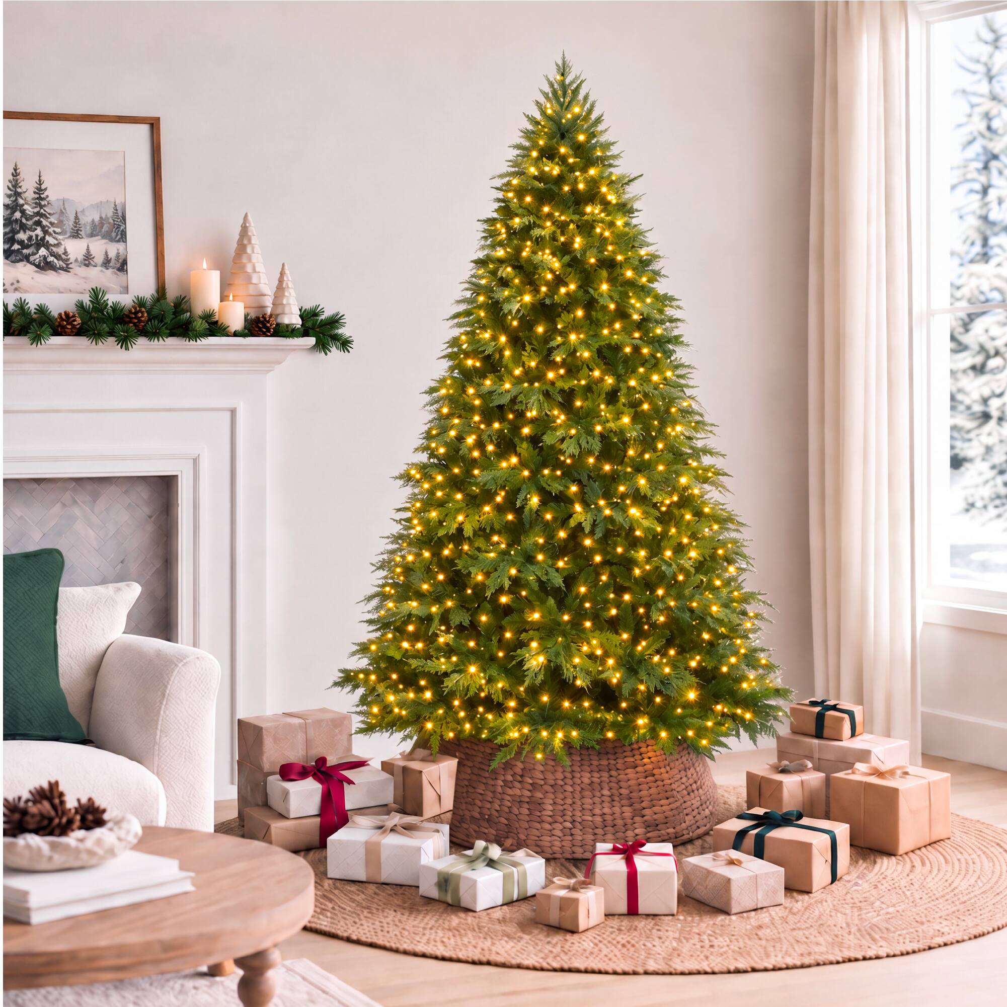 Alt View 6. Best Choice Products - Best Choice Products 9ft Pre-Lit Cedar Cypress Christmas Tree TwinkleMAX Twinkling Lights Lighted Artificial Decor - Solid Green.