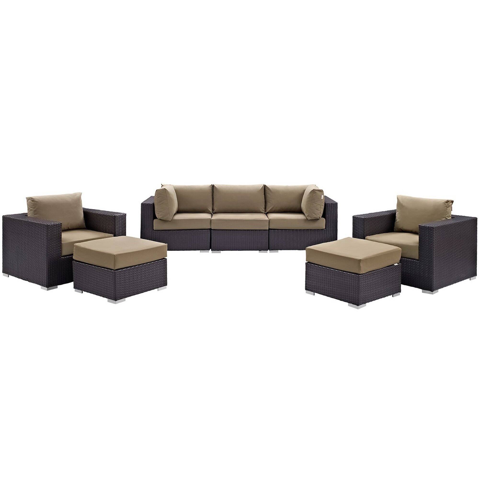 Left. Modway - Convene 7-Piece Outdoor Patio Sectional Set - Powder-Coated Aluminum Frame, Cushioned Seats, No Assembly Required - Espresso Mocha.