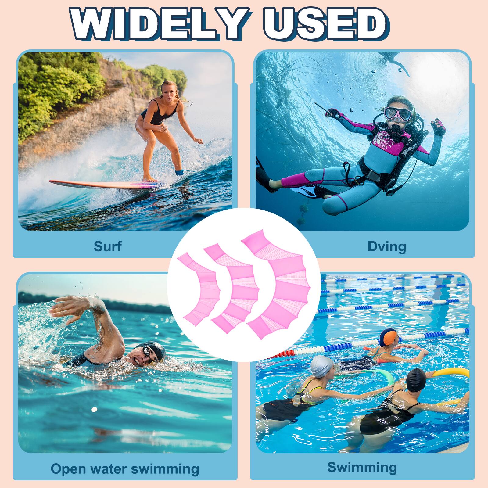 WIDELY USED

Surf  
Diving  
Open water swimming  
Swimming