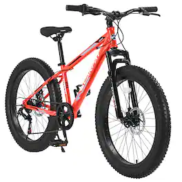 Anysun - 24" Fat Tire Mountain Bike for Adults/Youth - 7 Speeds, Dual Disc Brakes, Front Suspension & High-Carbon Steel Frame - Orange