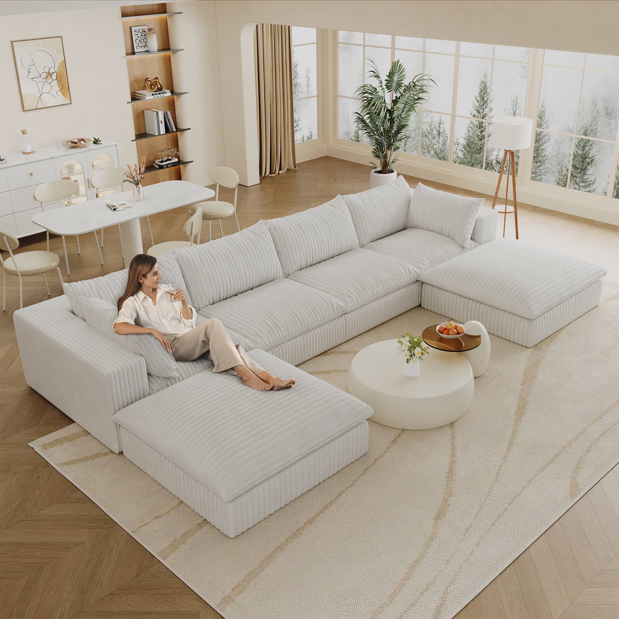 Alt View 2. Boyel Living - White Modular 6 Seat Fabric Sectional Sofa 157.6-in L x 78.8-in W x 24.0-in H - White.