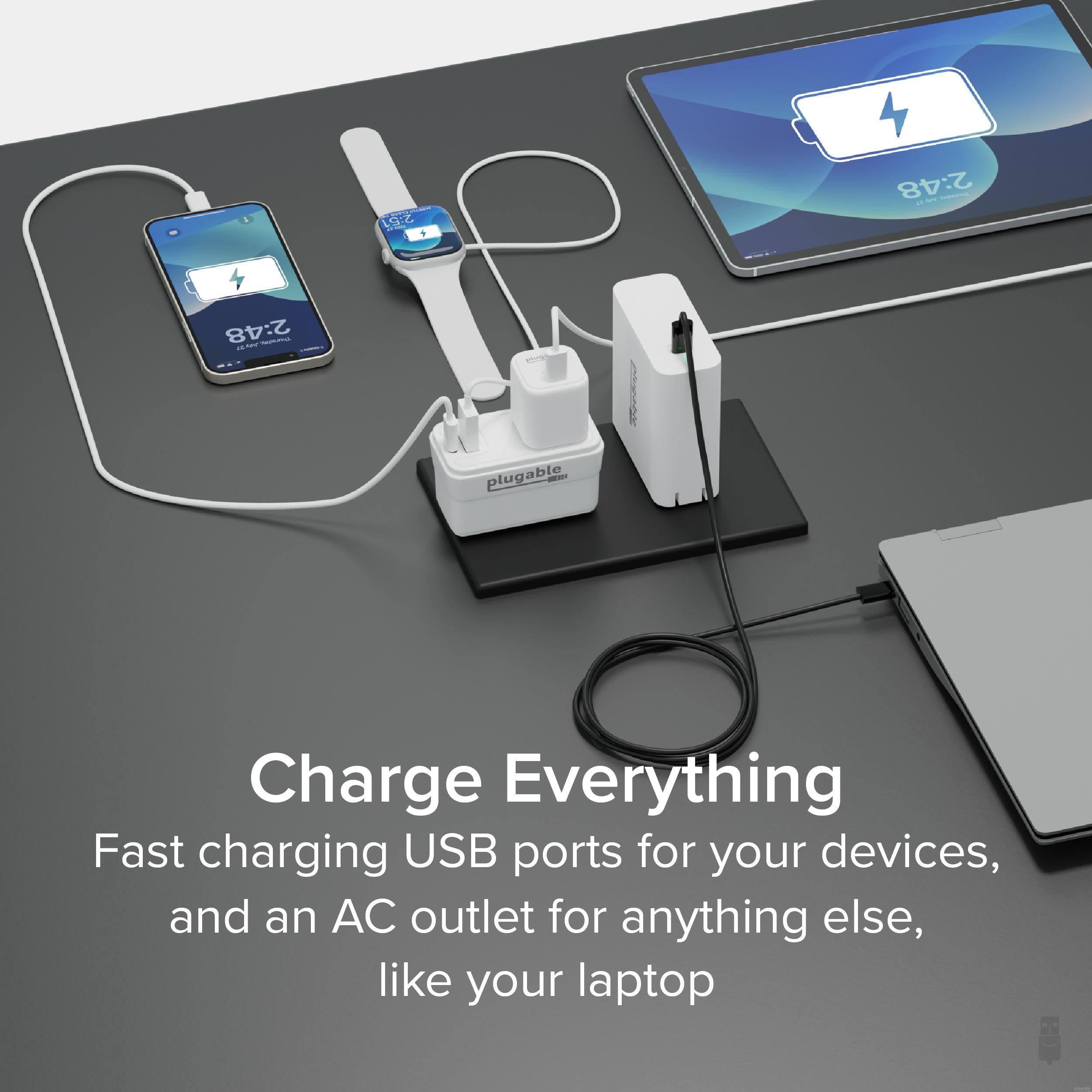 Charge Everything

Fast charging USB ports for your devices, and an AC outlet for anything else, like your laptop
