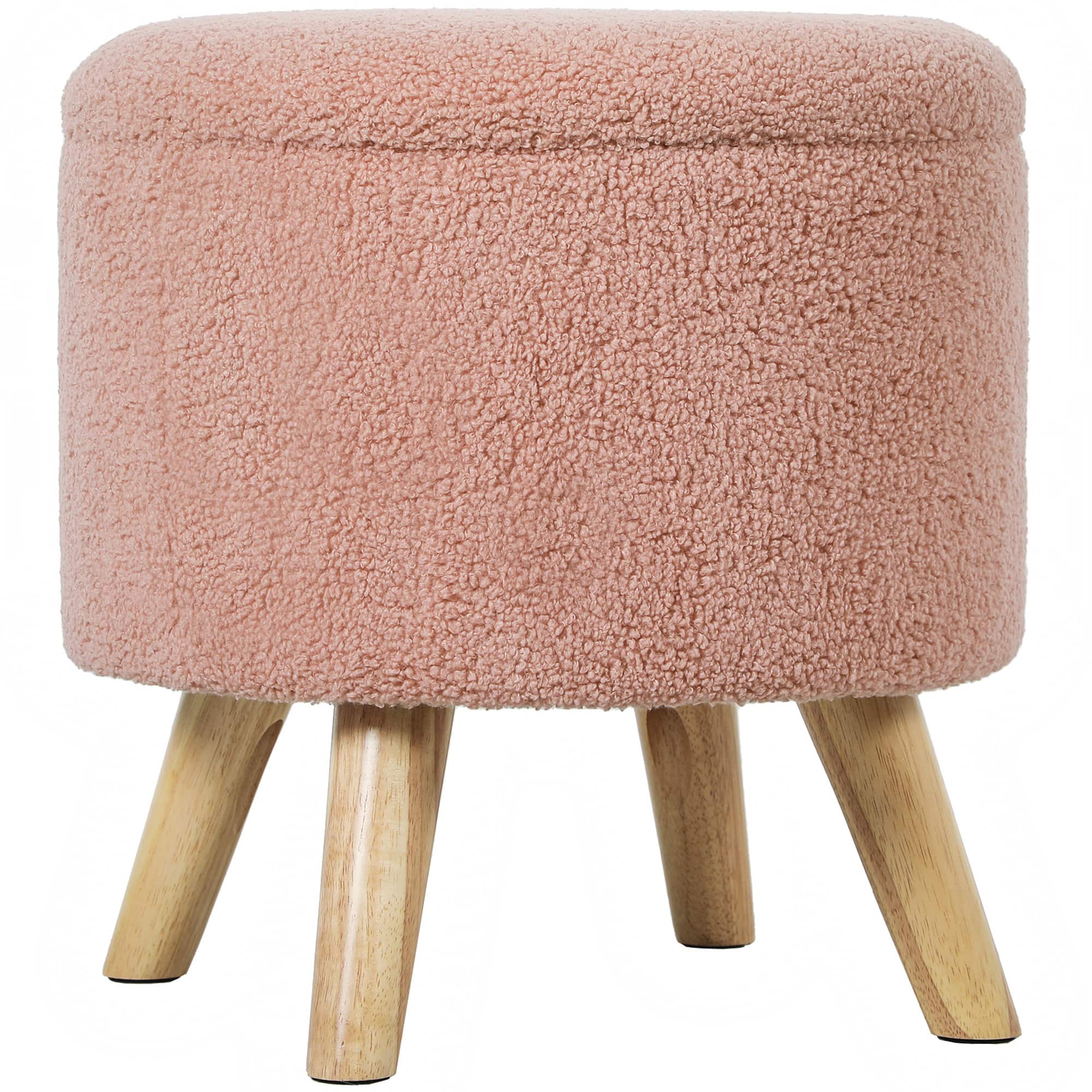 Homcom - Round Storage Ottoman, Linen Fabric Foot Stool with Removable Top, Small Foot Rest with Hidden Space for Living Room - Pink