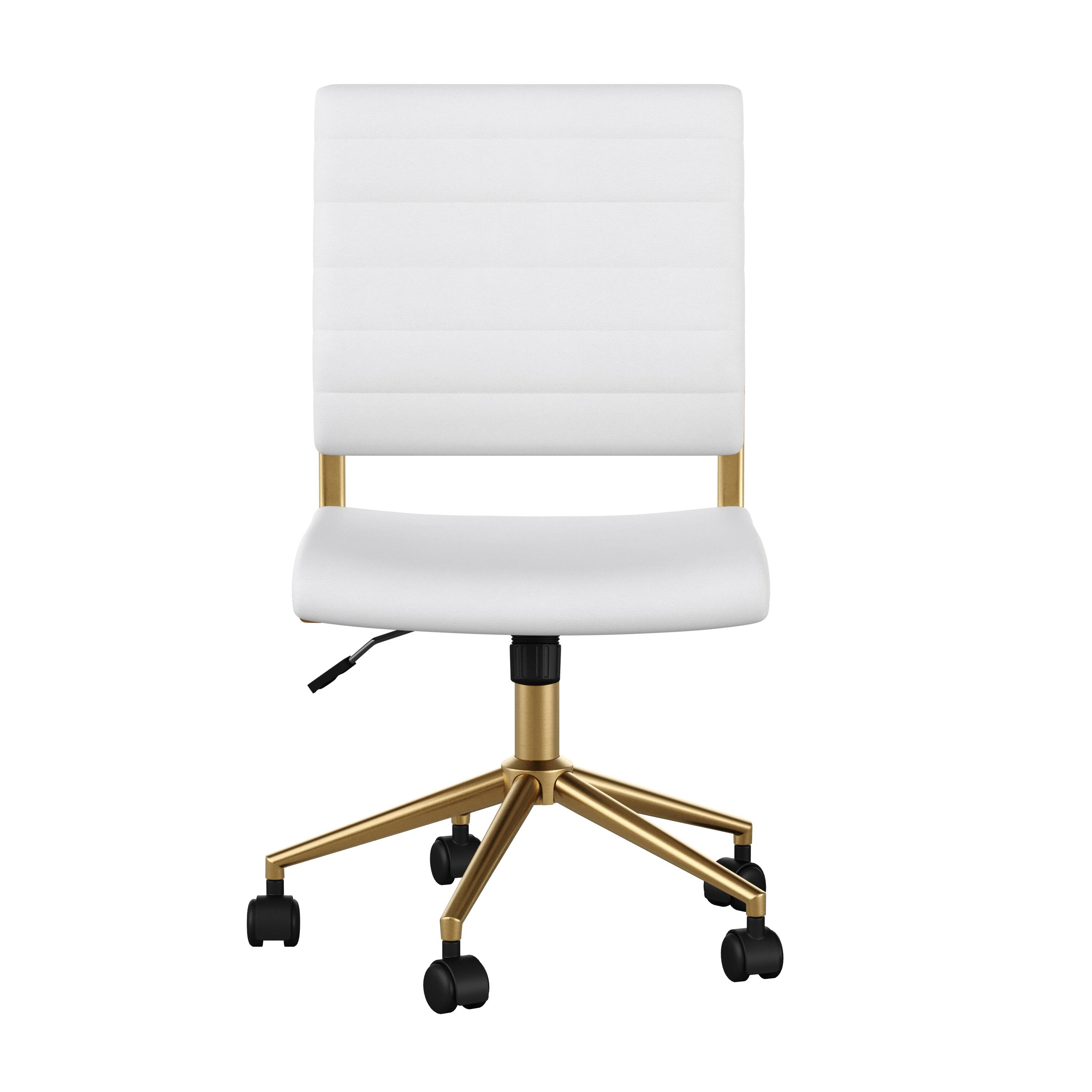 Alt View 21. Martha Stewart - Ivy Ribbed Faux Leather Office Chair - White Faux Leather/Polished Brass.