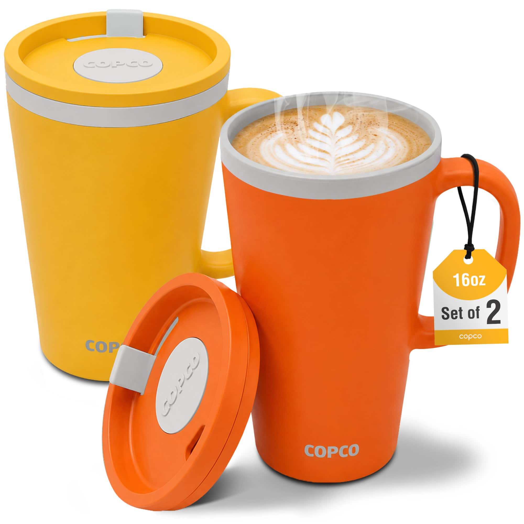 Copco - Cone Desk Mug Set of 2, 16 oz Double Wall Insulated BPA-Free - Orange & Mustard price history on PriceWatchPro