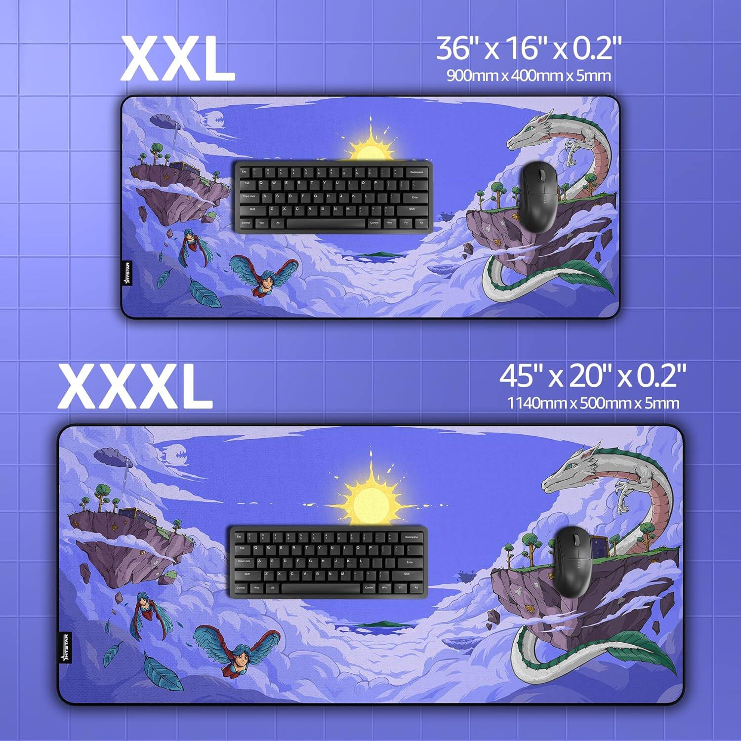 XXL  
36" x 16" x 0.2"  
900mm x 400mm x 5mm  

XXXL  
45" x 20" x 0.2"  
1140mm x 500mm x 5mm