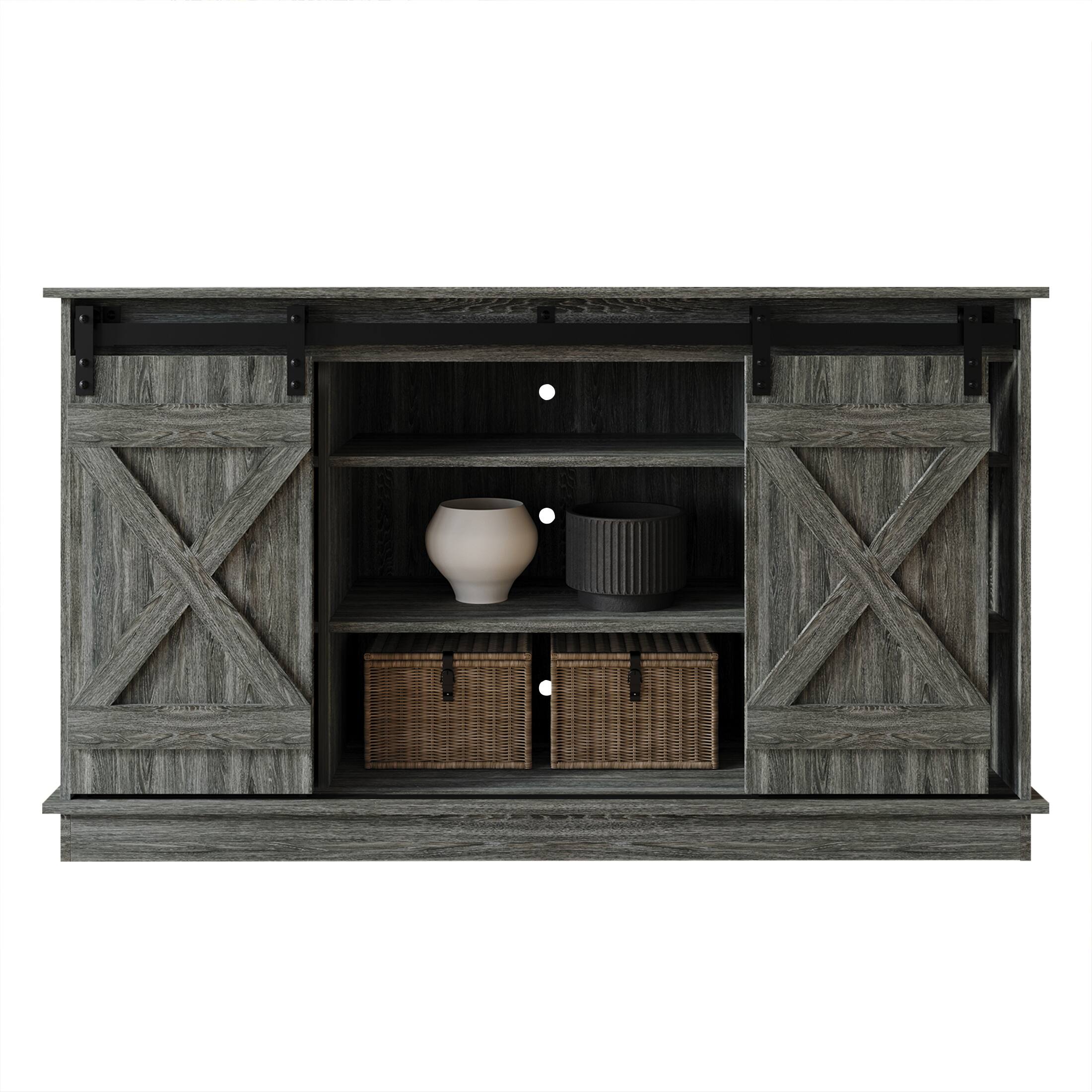 Alt View 2. ChaletPosh - Vintage-Inspired TV Stand Console with Sliding Barn Doors, Dark Grey - Dark Grey.
