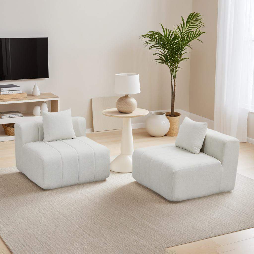 Front. Roomtec - Chenille sectional sofa with 2 pillowsSymmetrical Modular Sofa Sectional for bedroom living room office for leisure or - Beige.