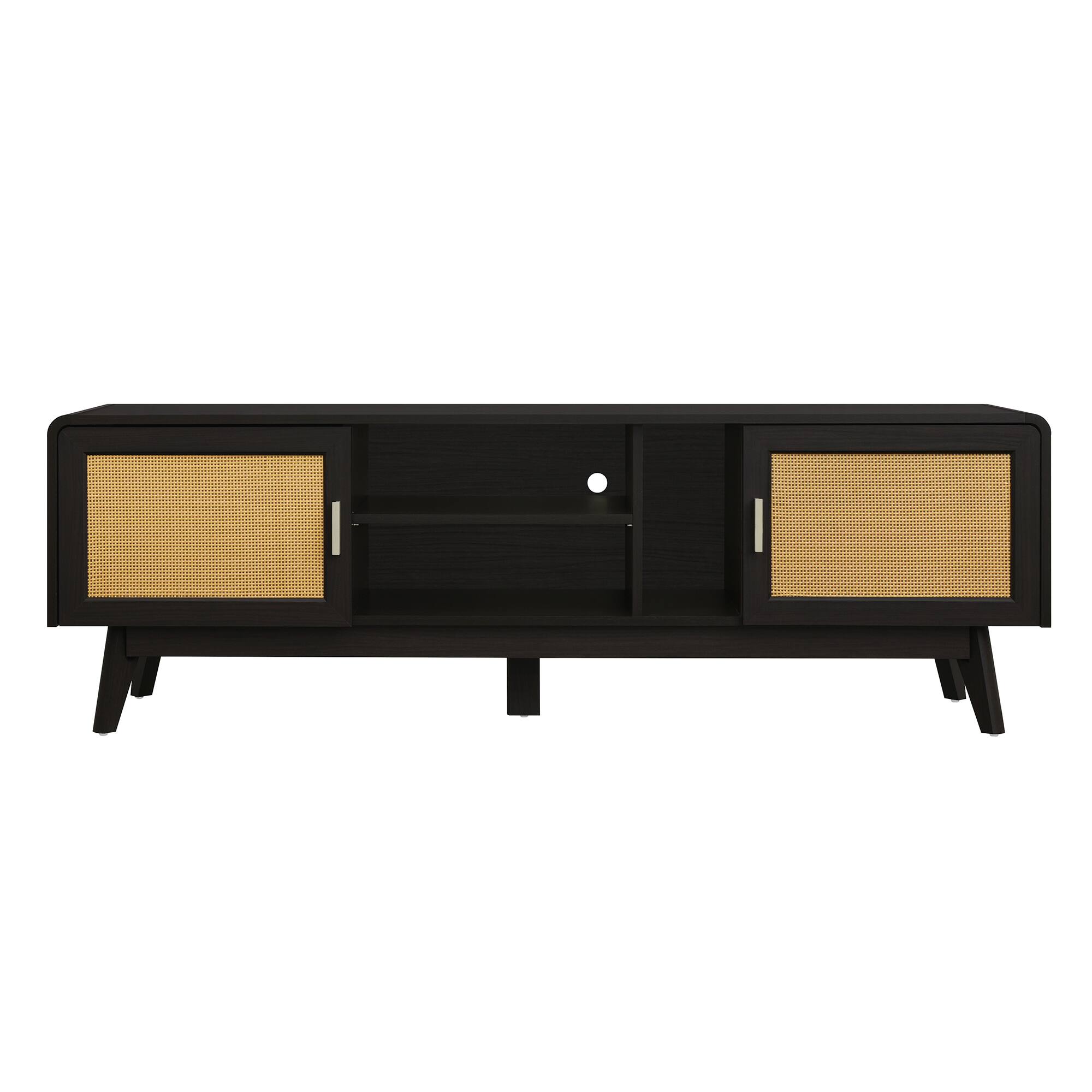 Back. Spaco - Spaco 63" Rattan TV Stand for 65" TVs, 2 Storage Cabinets with Solid Wood Legs, Media Console for Living Room - Dark Brown.