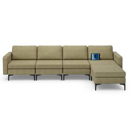 Kadyn - Modular L-shaped Sectional Sofa with Reversible Ottoman and 2 USB Ports-Green, Sectional Sofa Couch Living Room Sleeper - Green