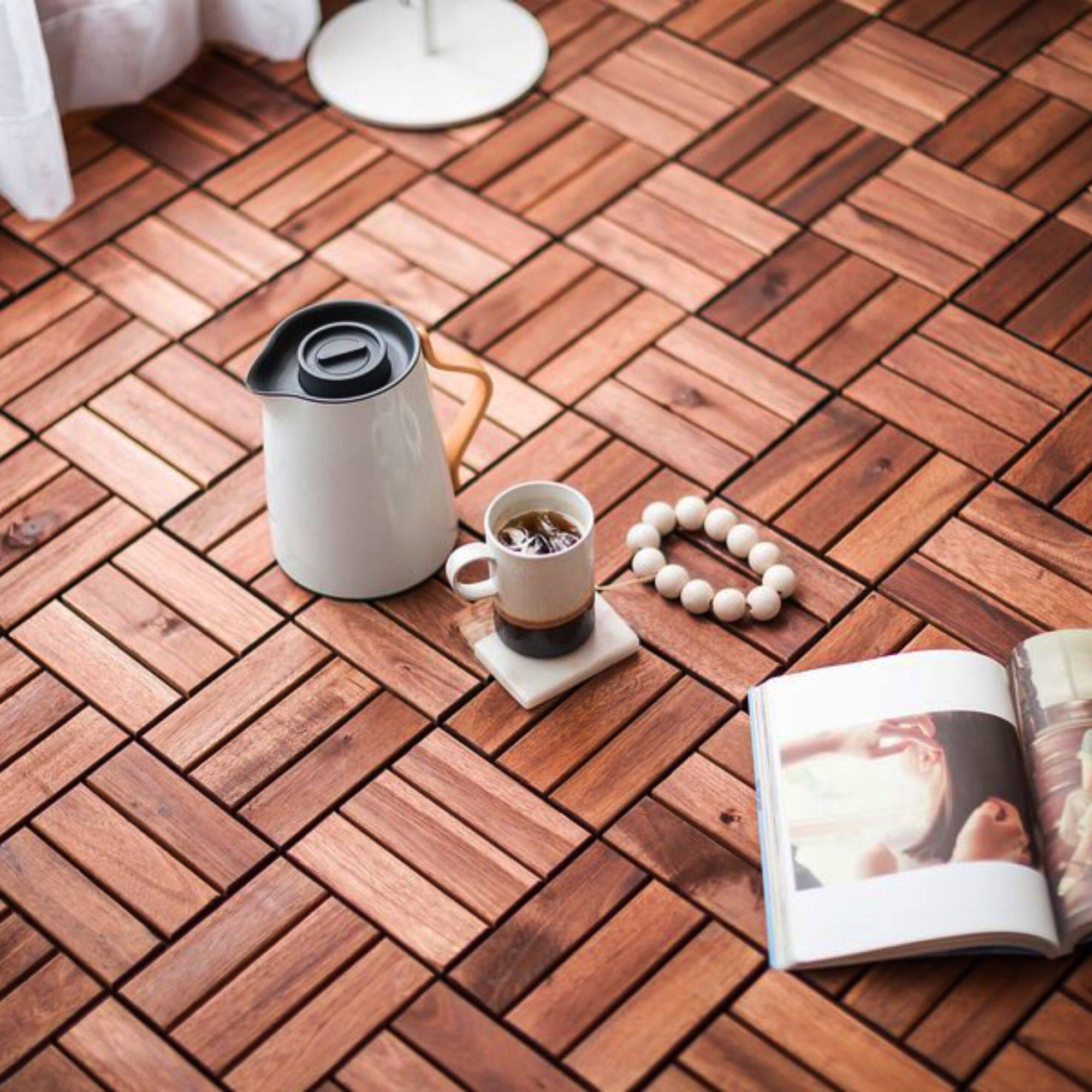 Alt View 7. MOOSOO - 10Pcs Interlocking Deck Tiles, Patio Flooring -Waterproof Acacia Wood Tiles for All Weather Use - Patio, Balcony & Pools - Brown.