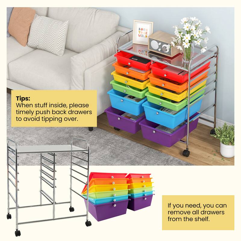 BORN TO BE WILD

Tips:
When stuff inside, please timely push back drawers to avoid tipping over.

If you need, you can remove all drawers from the shelf.