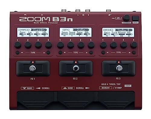 ZOOM B3n Multi-Effects Processor

[COVNYCS] Black0et
Comp Lo Hi VOL
1 2 3 4
TYPE TYPE TYPE

[SFX] Stosan
Sense Sound Tone BAL
1 2 3 4
TYPE TYPE TYPE

[DRIVE] Voc000-8
Gain Tone Blend V0L
1 2 3 4
TYPE TYPE TYPE

FS 1 FS 2 FS 3

BANK SCROLL BANK SCROLL BANK SCROLL

HOLD TUNER/TAP MEMORY / STOMP

1 EXIT