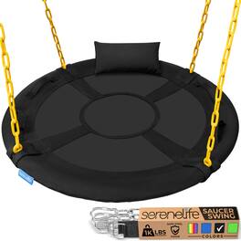SereneLife - 40" Saucer Swing – Heavy-Duty Swing, Pillow & Carry Bag, 700 lbs, Black – SLSWNGHV08BK - Heavy Duty, Black