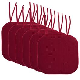 Sweet Home Collection - Honeycomb Memory Foam Non-Slip 16" x 16" Chair Cushion Pad with Ties, 6-Pack - Wine