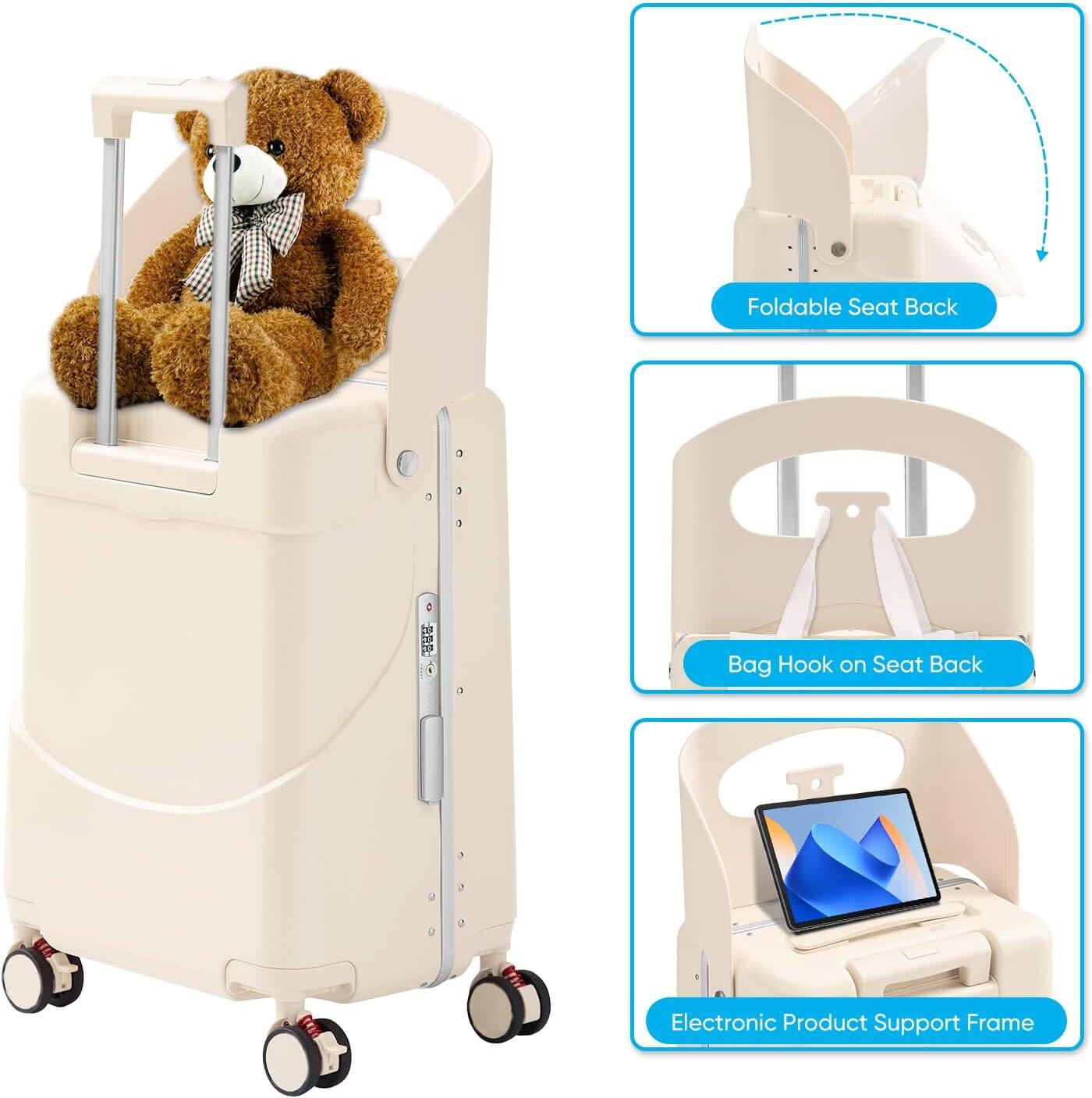 Foldable Seat Back  
Bag Hook on Seat Back  
Electronic Product Support Frame