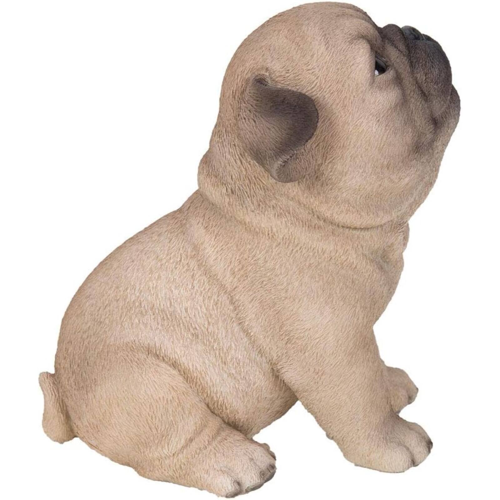 Back. Pacific Trading - Realistic Animal Sitting Pug Puppy Collectible Home Decor Figurine 5.7 Inch Brown.