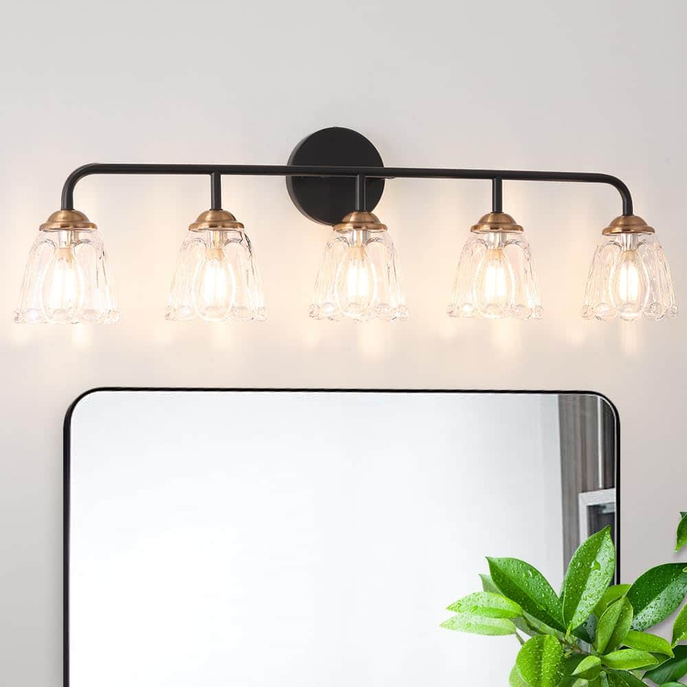 Cedar Assembly - Vintage Vanity Lighting For Bathroom And Light Fixtures With Clear Glass Shade Elegant Over Mirror Wall Sco - Black+Gold 31.5in