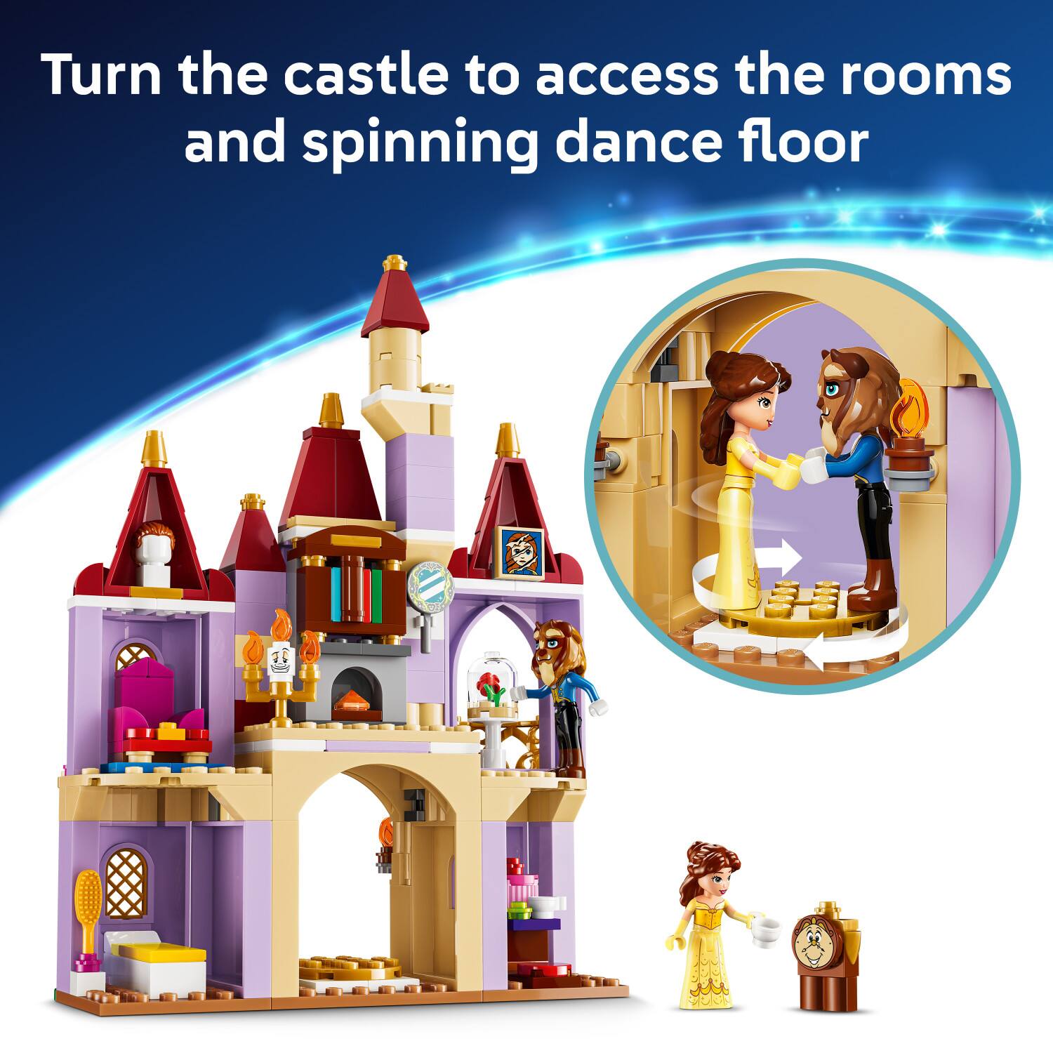 Turn the castle to access the rooms and spinning dance floor
