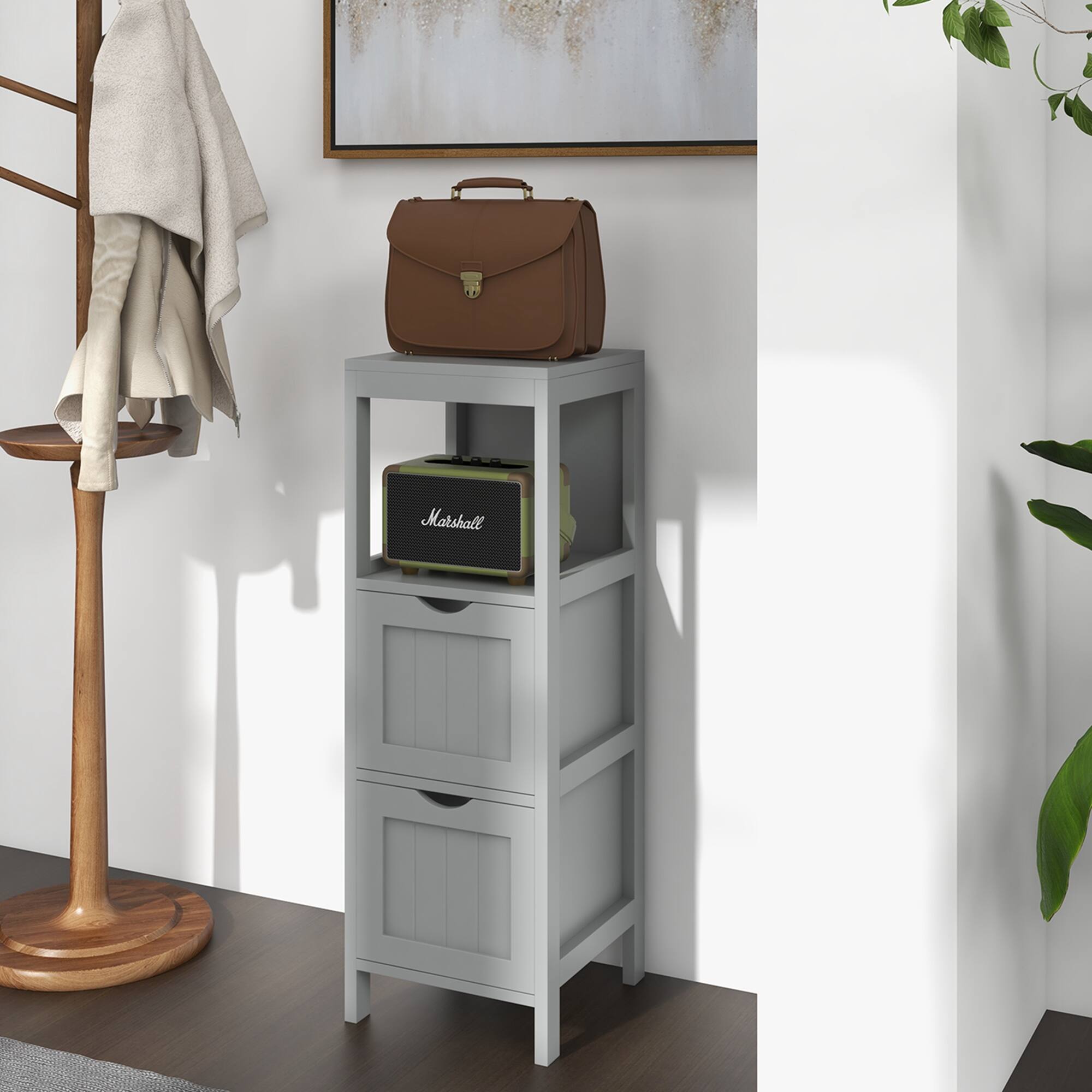 Alt View 3. Costway - Costway Bathroom Floor Cabinet Freestanding Side Storage Organizer with 2 Removable Drawers - Gray.