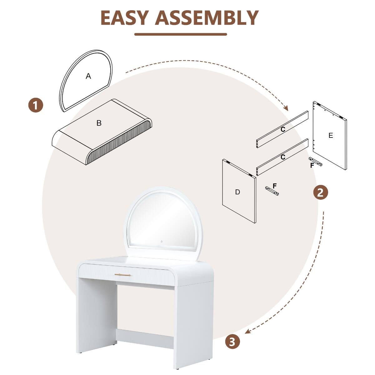 EASY ASSEMBLY

1. A
2. B
3. C
4. D
5. E
6. F