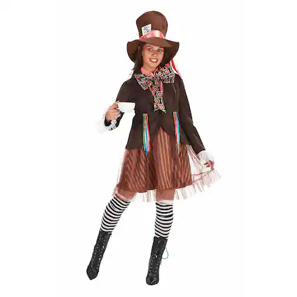 Front. Disney - Alice in Wonderland Lady Hatter Adult Costume | Large - Brown.
