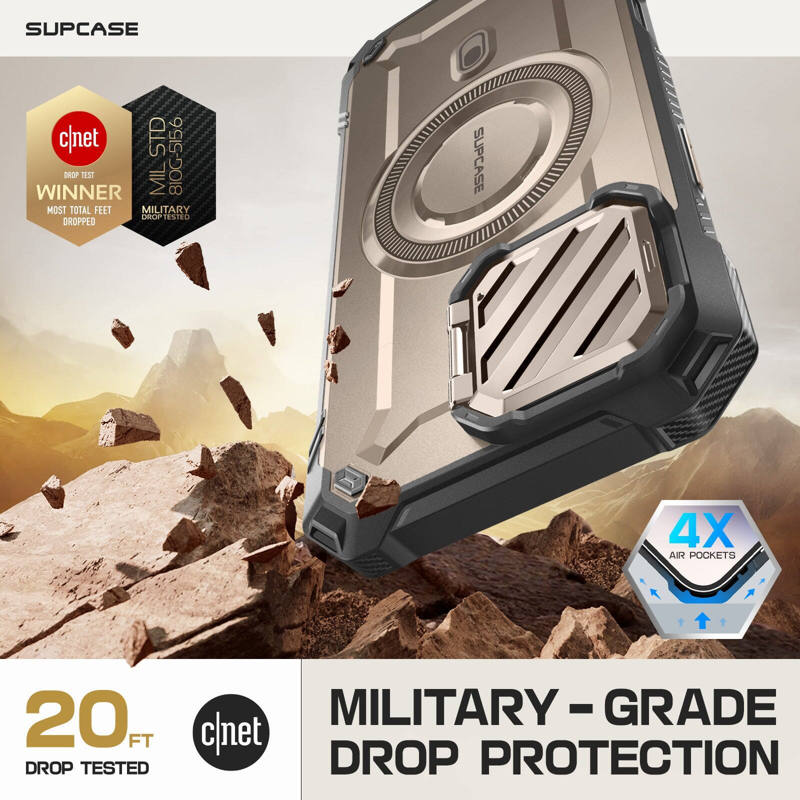 SUPCASE c/net STD 810G-515.6 DROP TEST WINNER MILITARY GRADE 20 FT DROP TESTED MILITARY-ORO TESTED DROPPED SUPCASE 4X AIR POCKETS MILITARY-GRADE DROP PROTECTION
