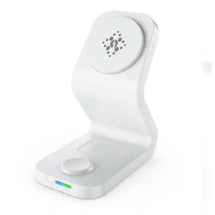 Front. YONWAY - 3 in 1 Magnetic Wireless Charging Station, 15W Travel Fast Charging Stand for iPhone, Apple Watch and Airpods.