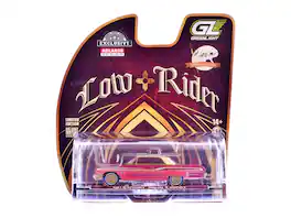 1963 Chevrolet Impala Lowrider Red Metallic with Cream Top and Interior with Gold Graphics 1/64 Model Car by Greenlight