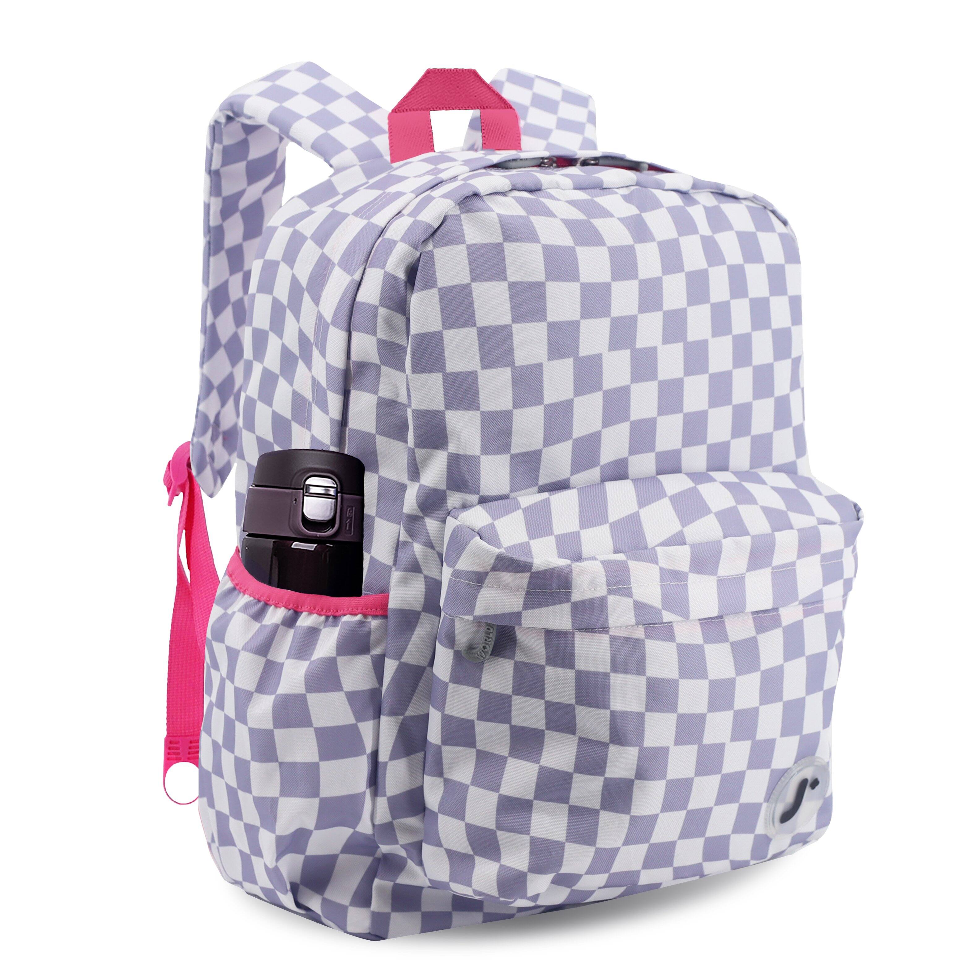 Left. J World - J World Unisex Oz 17" Daily Backpack For School And Travel - Lavender Checkers - LAVENDER.