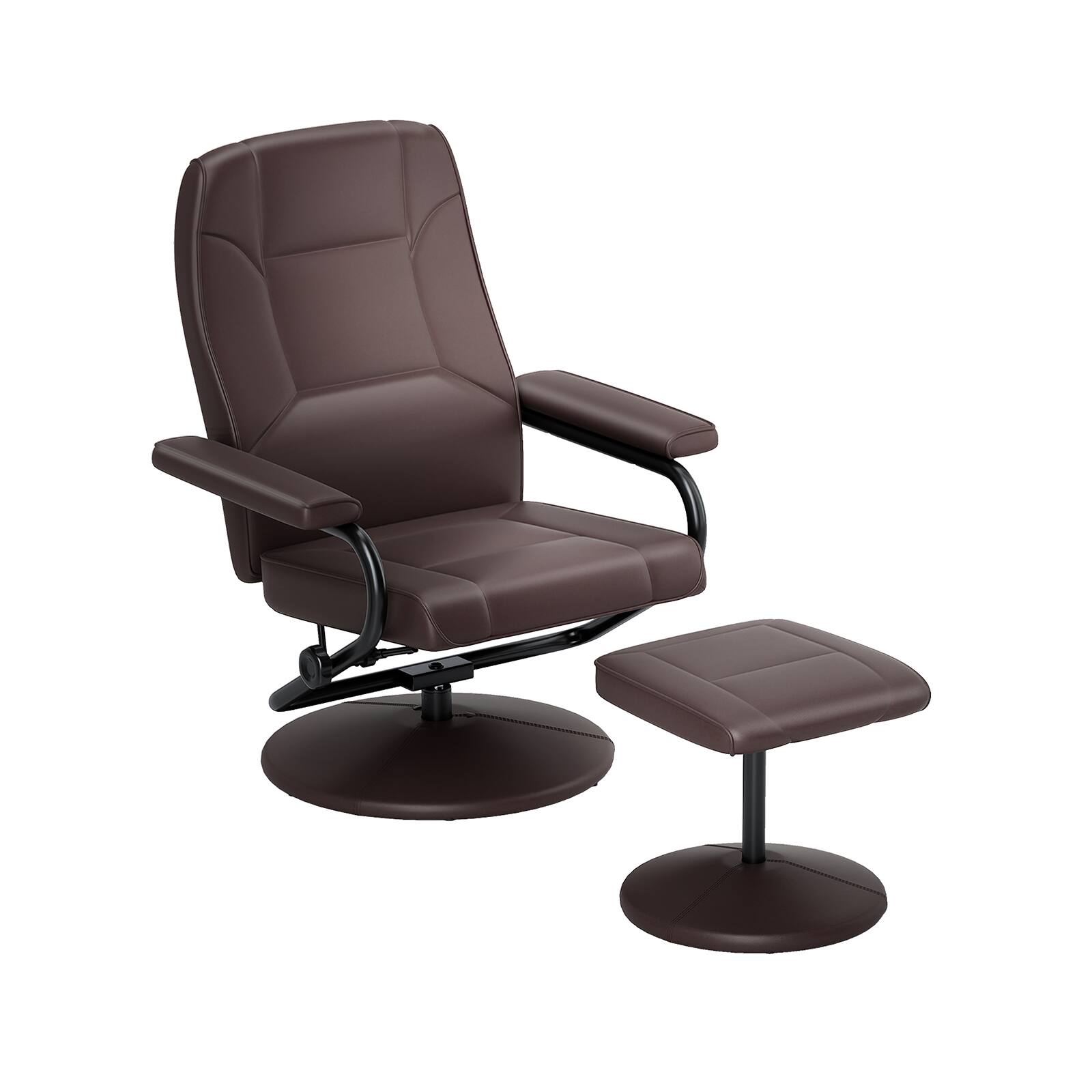 Front. Sugift - Swivel Lounge Chair Recliner with Ottoman - Brown.