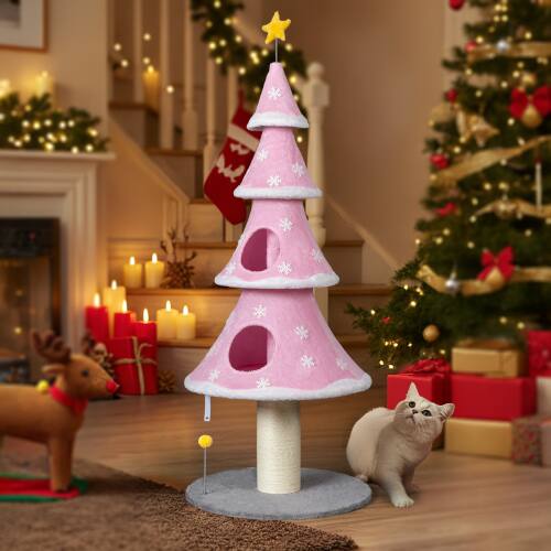 Alt View 10. Winado - 59in Christmas Tree Cat Tower Tree with 2 Cat Condos, Scratching Post with Teaser Toy, Sturdy Base for Indoor Cats Toy.