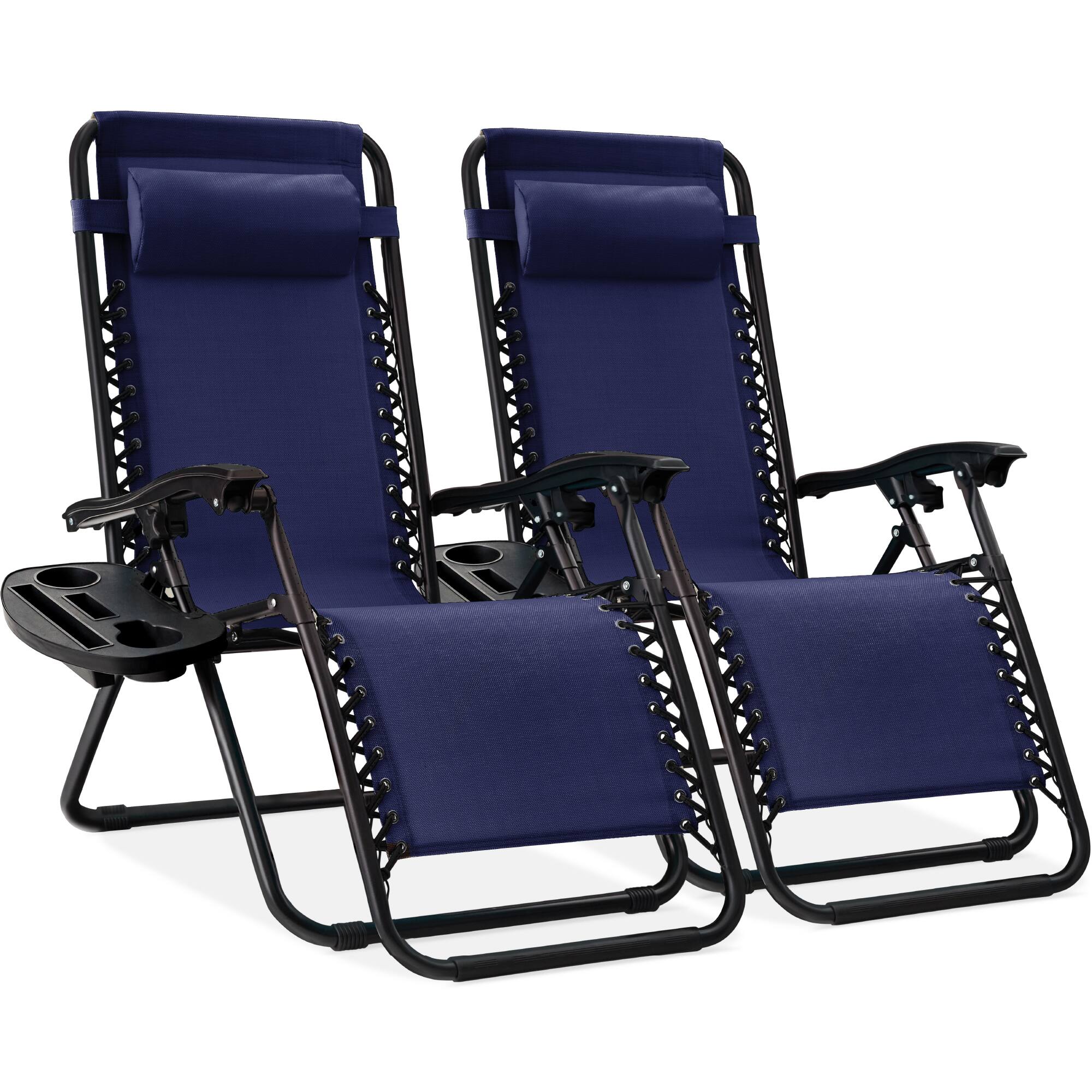 Best Choice Products - Set of 2 Zero Gravity Lounge Chair Recliners for Patio, Pool w/ Cup Holder Tray - Navy Blue