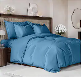 CGK Linens - Luxury Soft Premium Duvet Cover Set - Zipper Closure & Matching Pillow Shams - King - Denim Blue