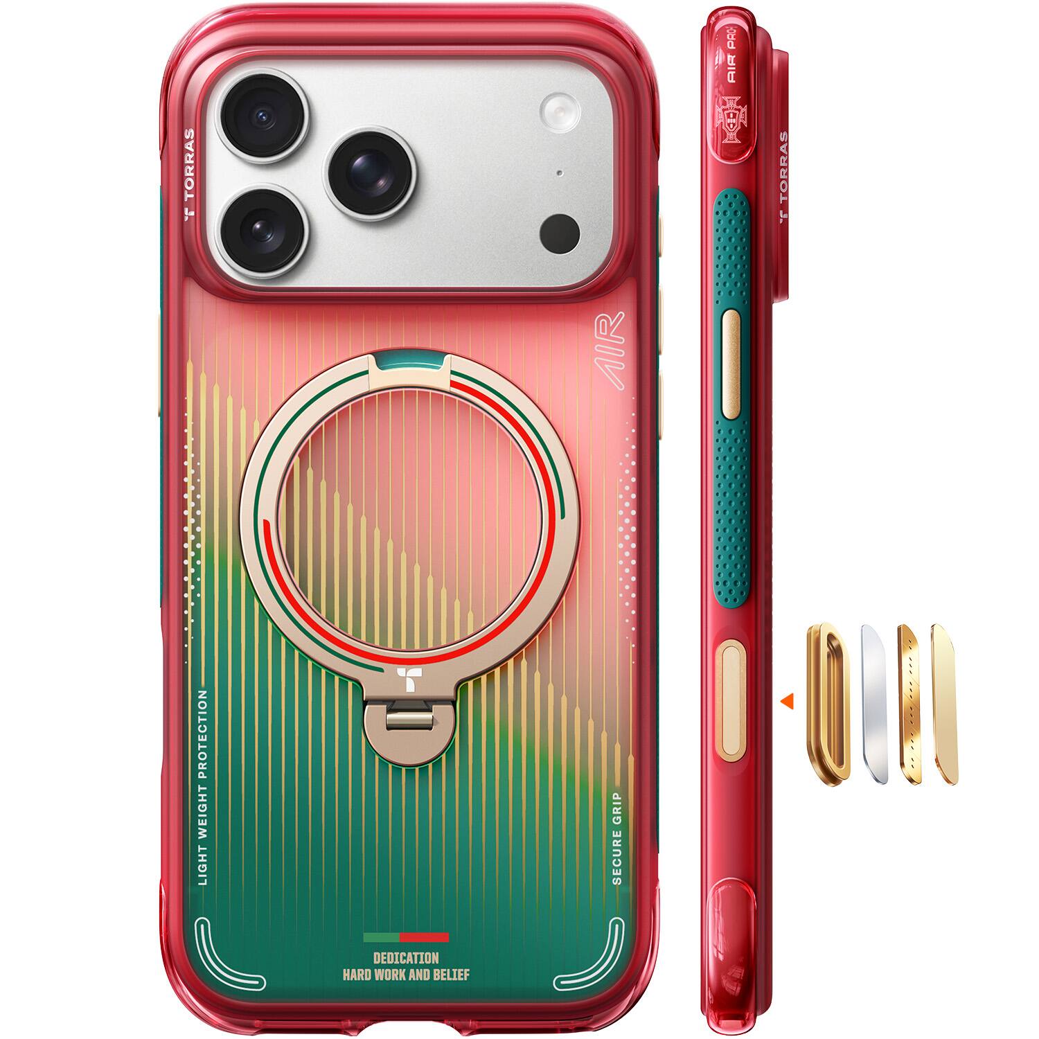TORRAS - Soccer National Teams - Portugal National Team - Ostand Q3 Air, FPF Limited Edition Shockproof Magnetic Case with 360° Stand, iPhone 17 Pro Max - Glory Slash