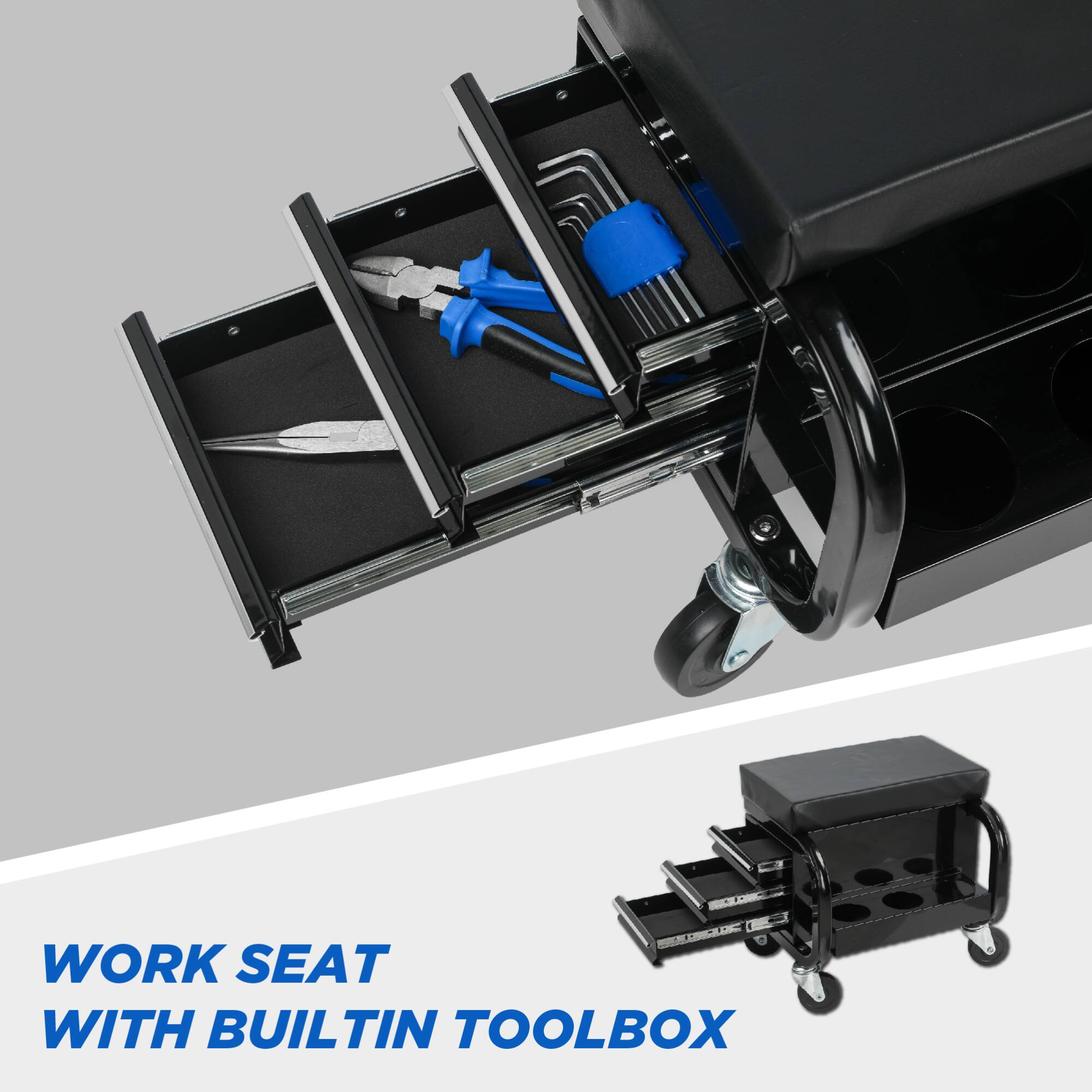 WORK SEAT WITH BUILT-IN TOOLBOX