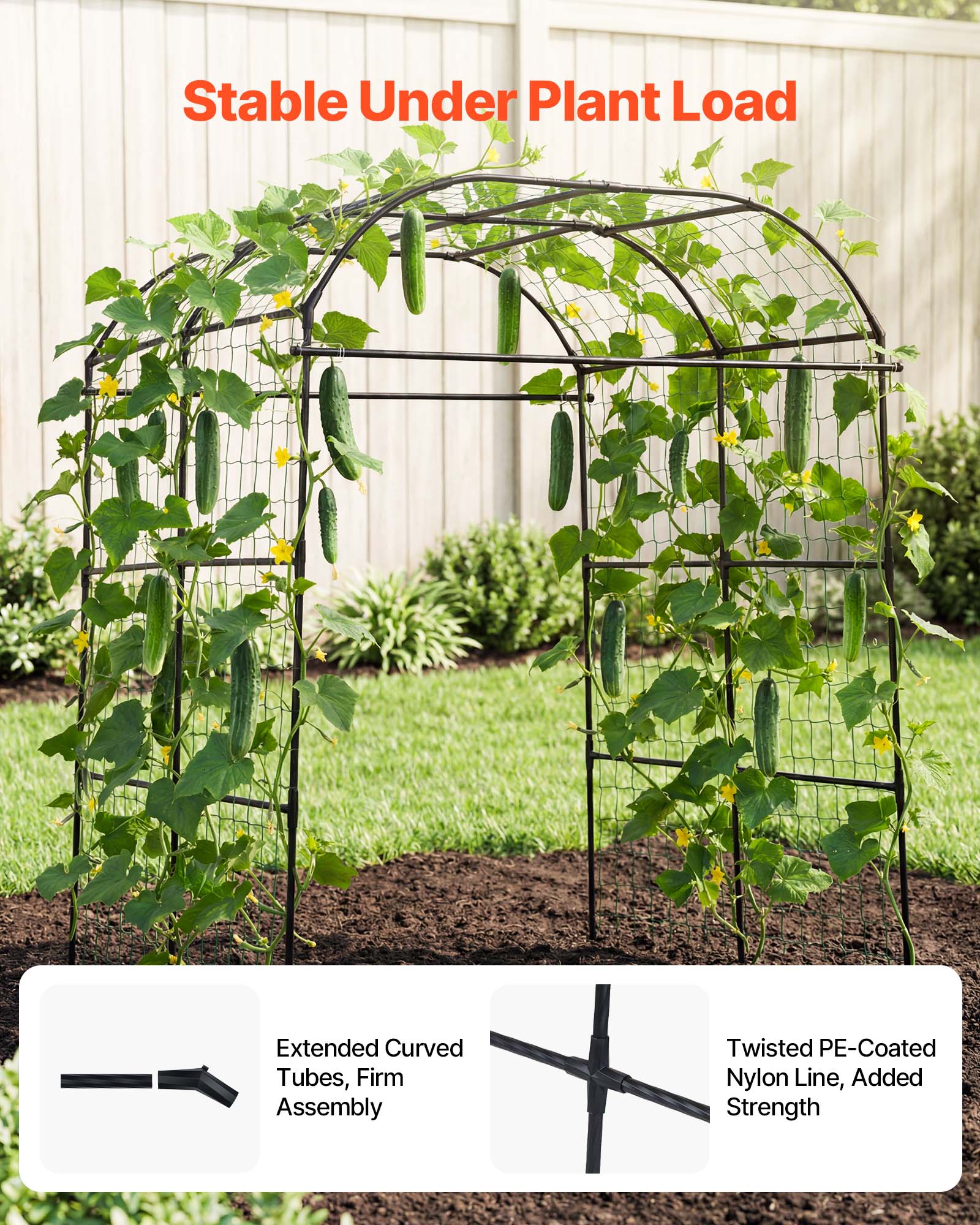Stable Under Plant Load

Extended Curved Tubes, Firm Assembly

Twisted PE-Coated Nylon Line, Added Strength