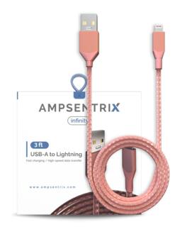 Ampsentrix - 3 ft Non-MFI USB Type A To Lightning Cable (Infinity) - Pink
