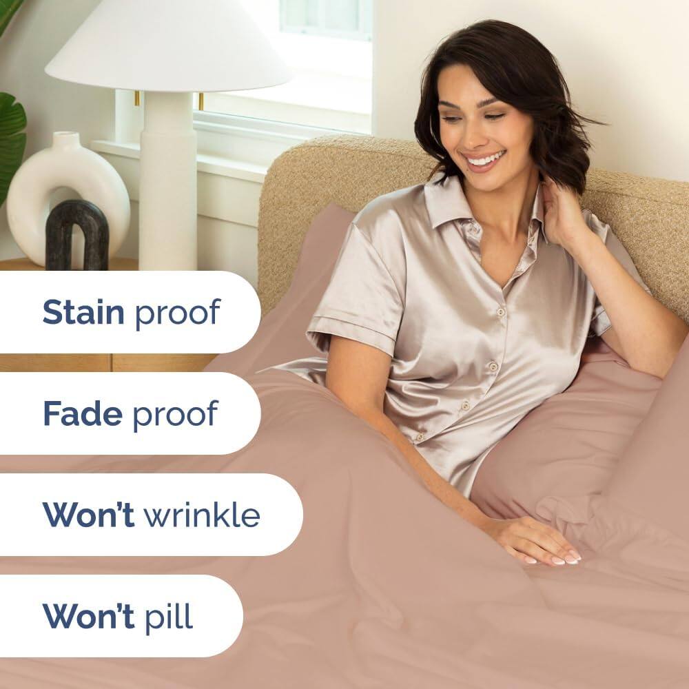 Stain proof  
Fade proof  
Won't wrinkle  
Won't pill