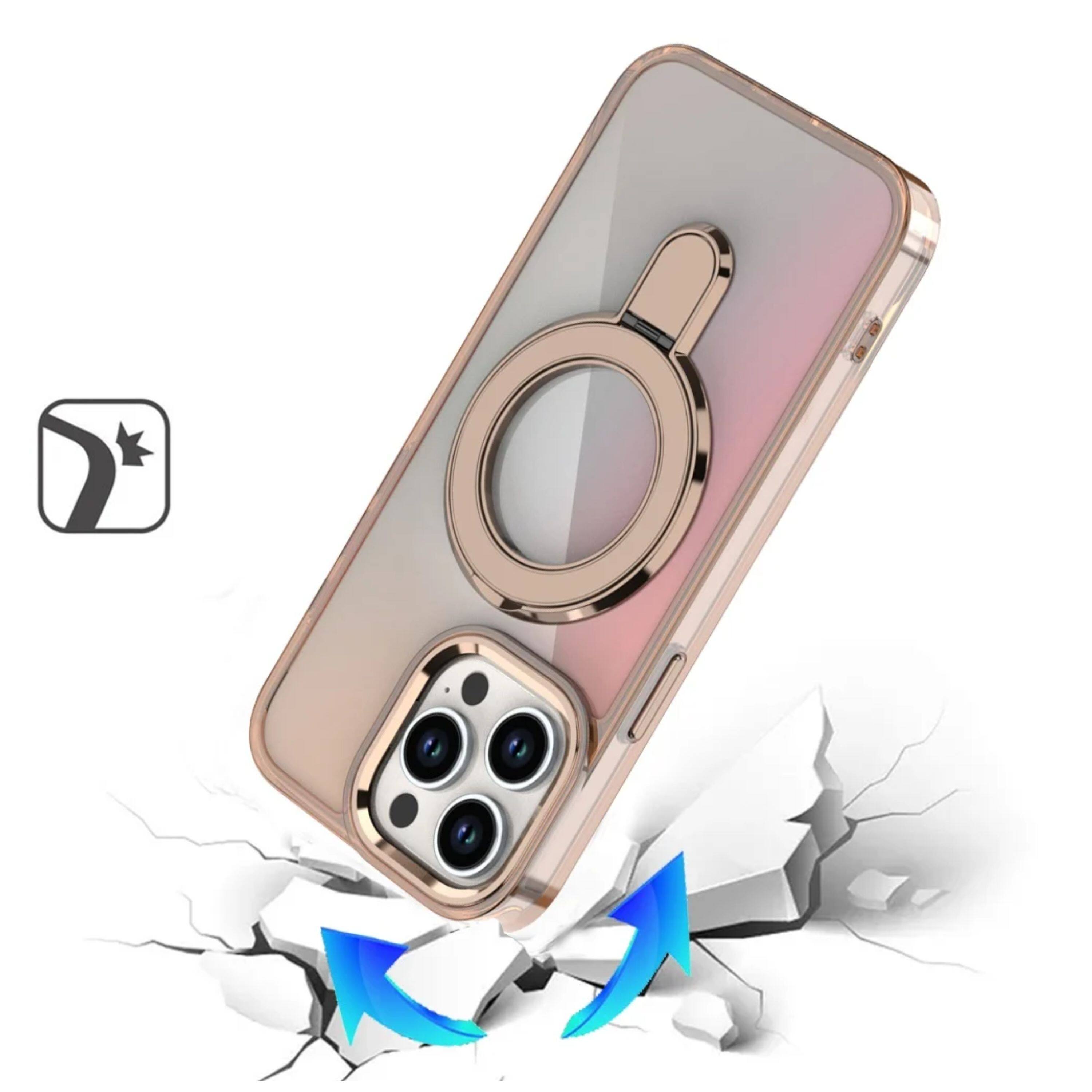 Left. Kitcheniva - Radiant Chrome Magnet Circle Stand Phone Case With 2 Pcs Tempered Glass For iPhone 15 Pro Max Desert Titanium - Desert Titanium.