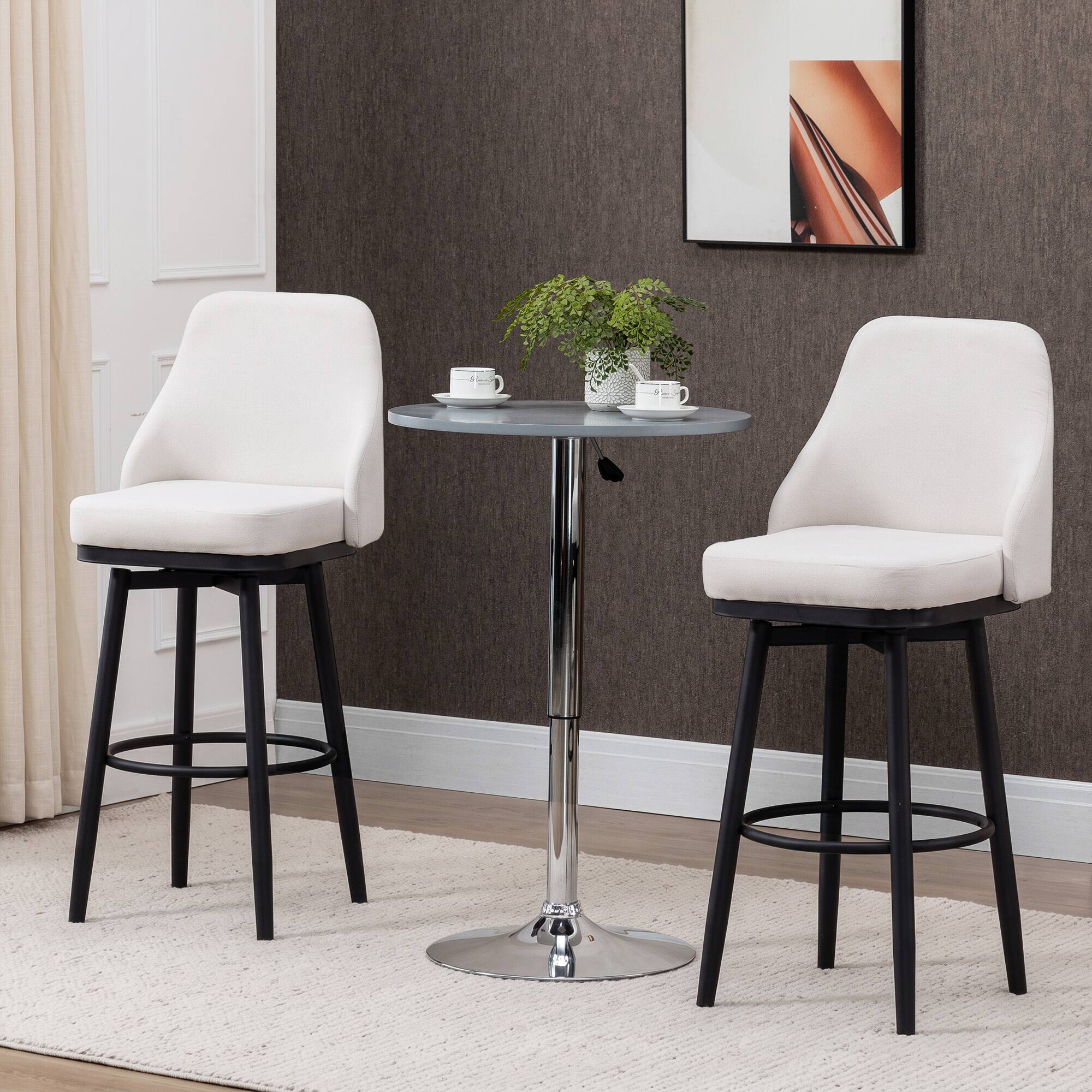 Alt View 1. Homcom - Height Bar Stools Set of 2, Modern 360° Swivel Kitchen Chairs with Steel Legs and Footrest - White.