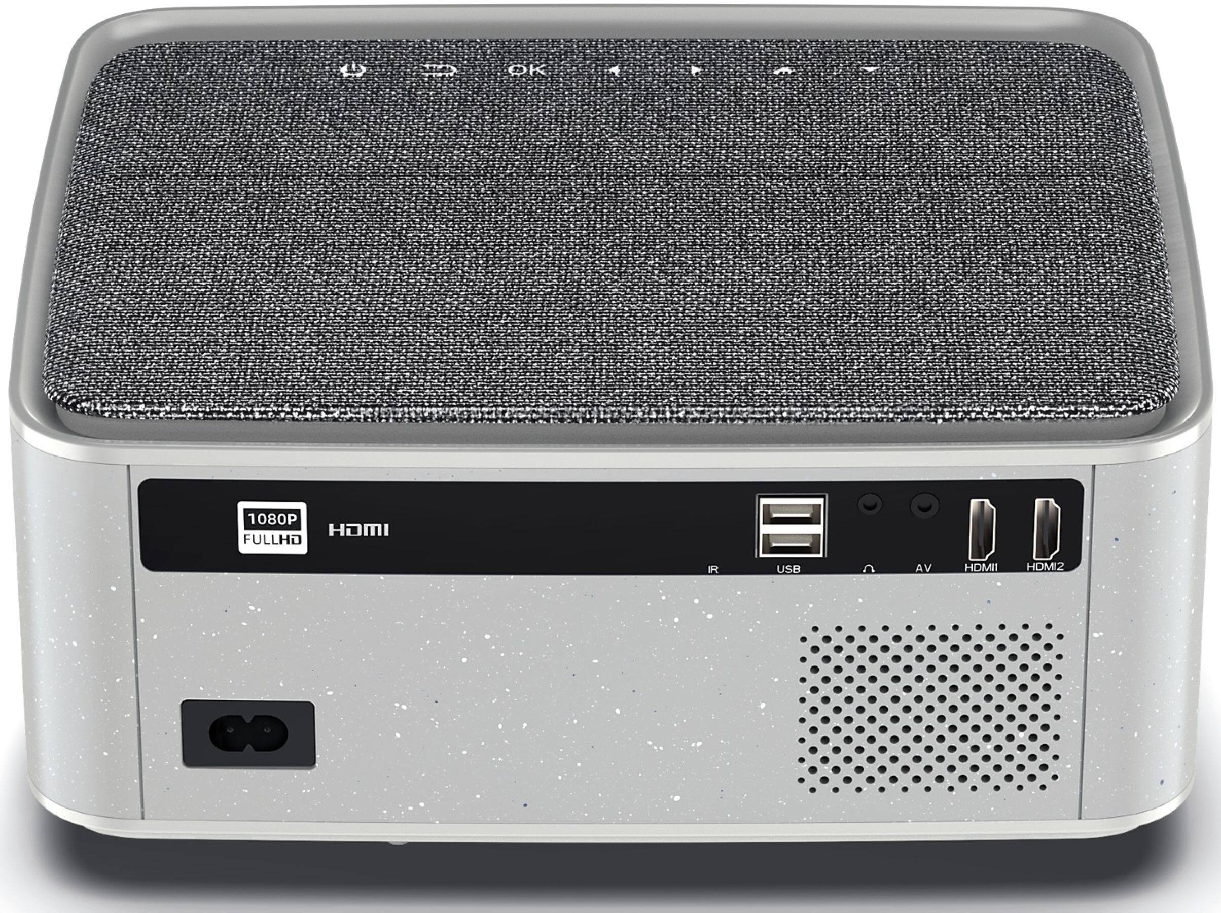 The text on the image reads "OK 1080P HOMI FULLHD R USB AV HDMI1 HDMI2." This text is likely related to the features and capabilities of the device, such as its ability to support 1080p resolution, USB connectivity, and HDMI ports.