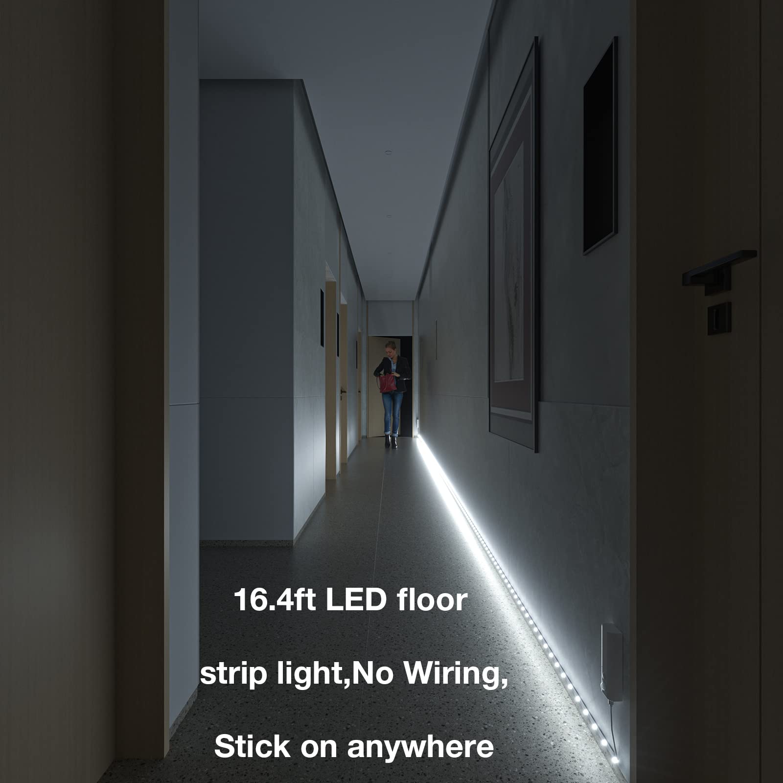 16.4ft LED floor strip light, No Wiring, Stick on anywhere