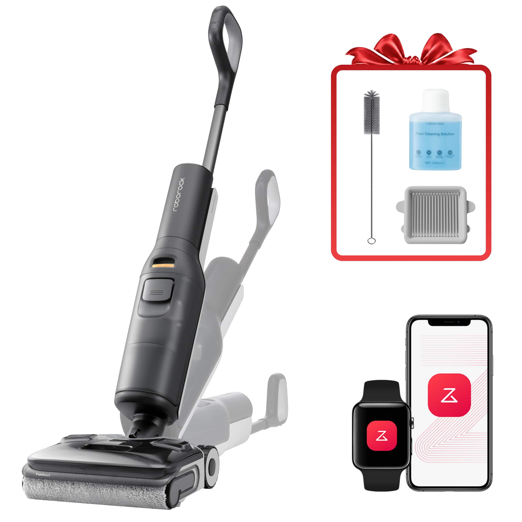 Roborock - F25 ACE Cordless Wet Dry Vacuum Cleaner, AI Assistant Wheels, Edge-to-Edge Cleaning, 20000Pa Suction - Black