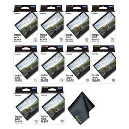 Fujifilm - Instax Wide Black Instant Film 100 Exposures + Microfiber Cleaning Cloth